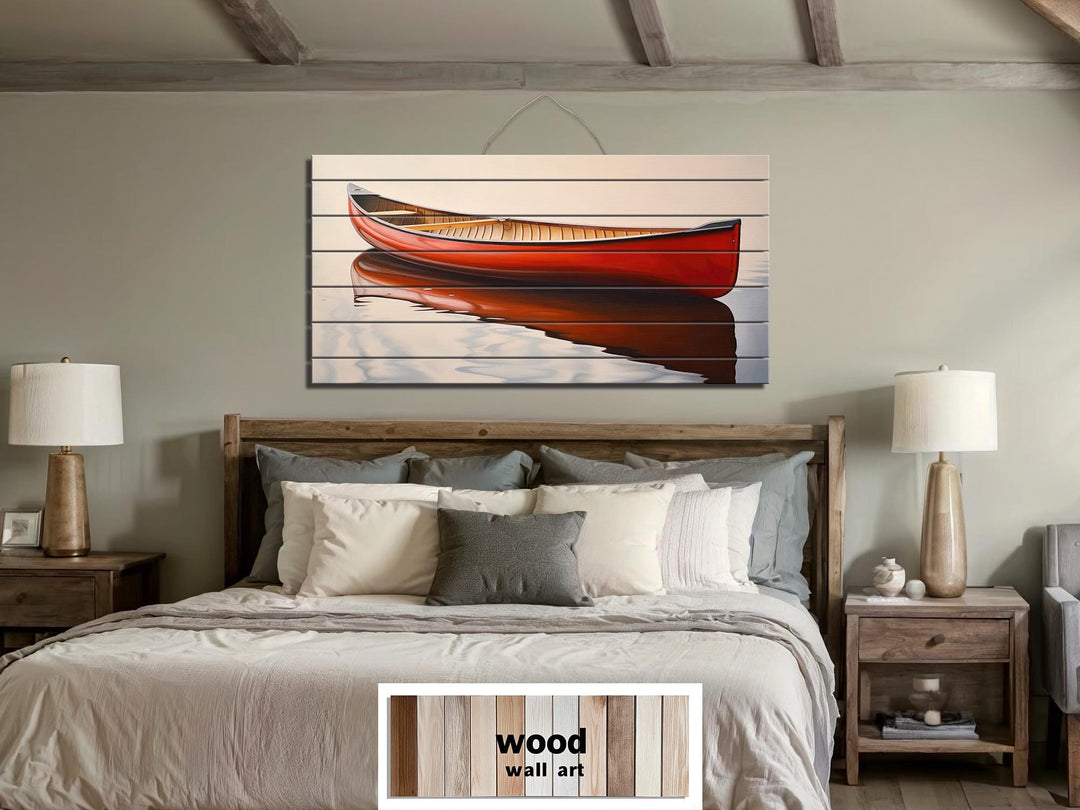 Red Canoe Distressed Wood Wall Art