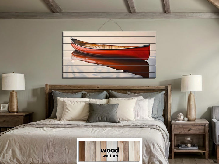 Red Canoe Distressed Wood Wall Art