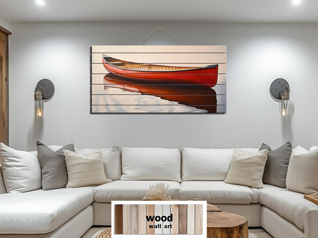 Red Canoe Distressed Wood Wall Art