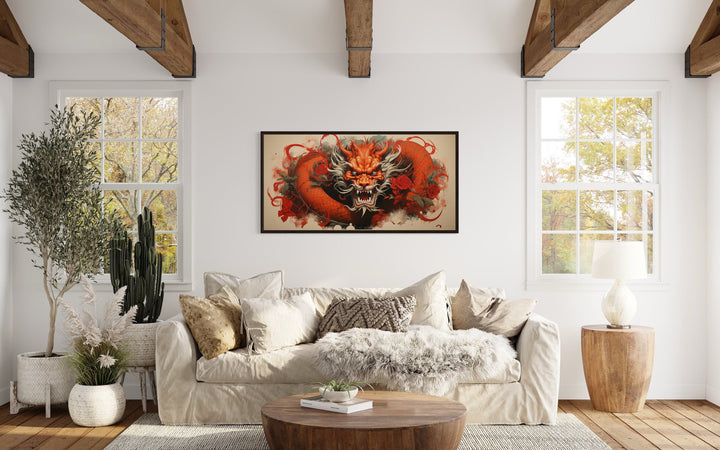 Red Dragon Graffiti Framed Canvas Wall Art