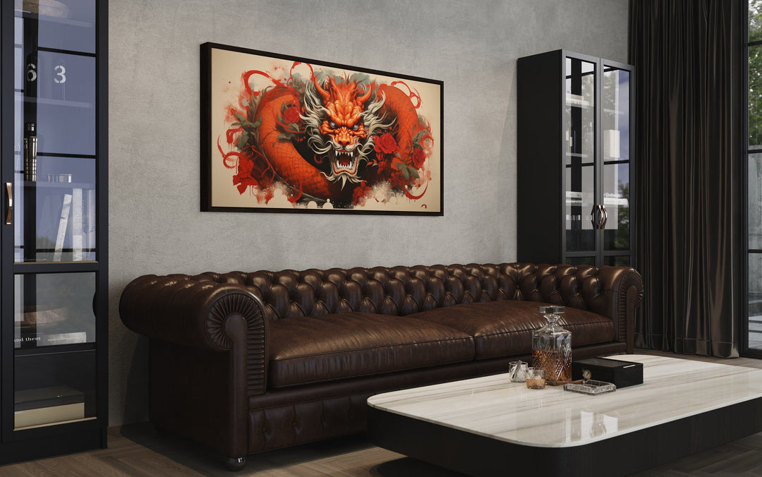 Red Dragon Graffiti Framed Canvas Wall Art