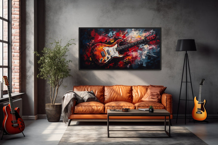 Red Electric Guitar Abstract Framed Canvas Wall Art