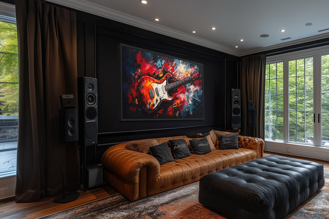 Red Electric Guitar Abstract Framed Canvas Wall Art