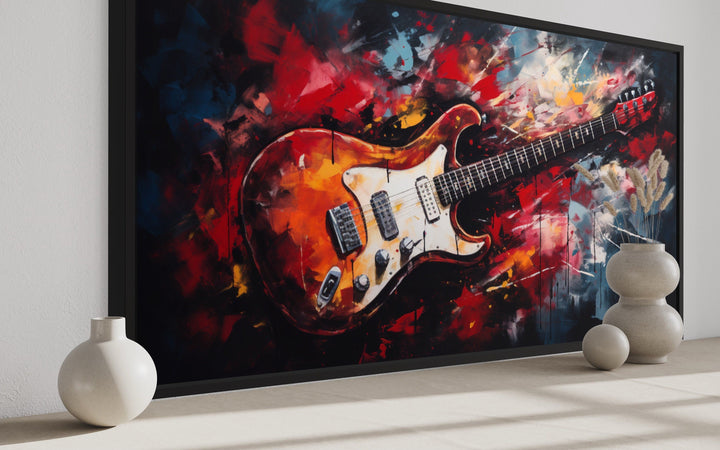 Red Electric Guitar Abstract Framed Canvas Wall Art