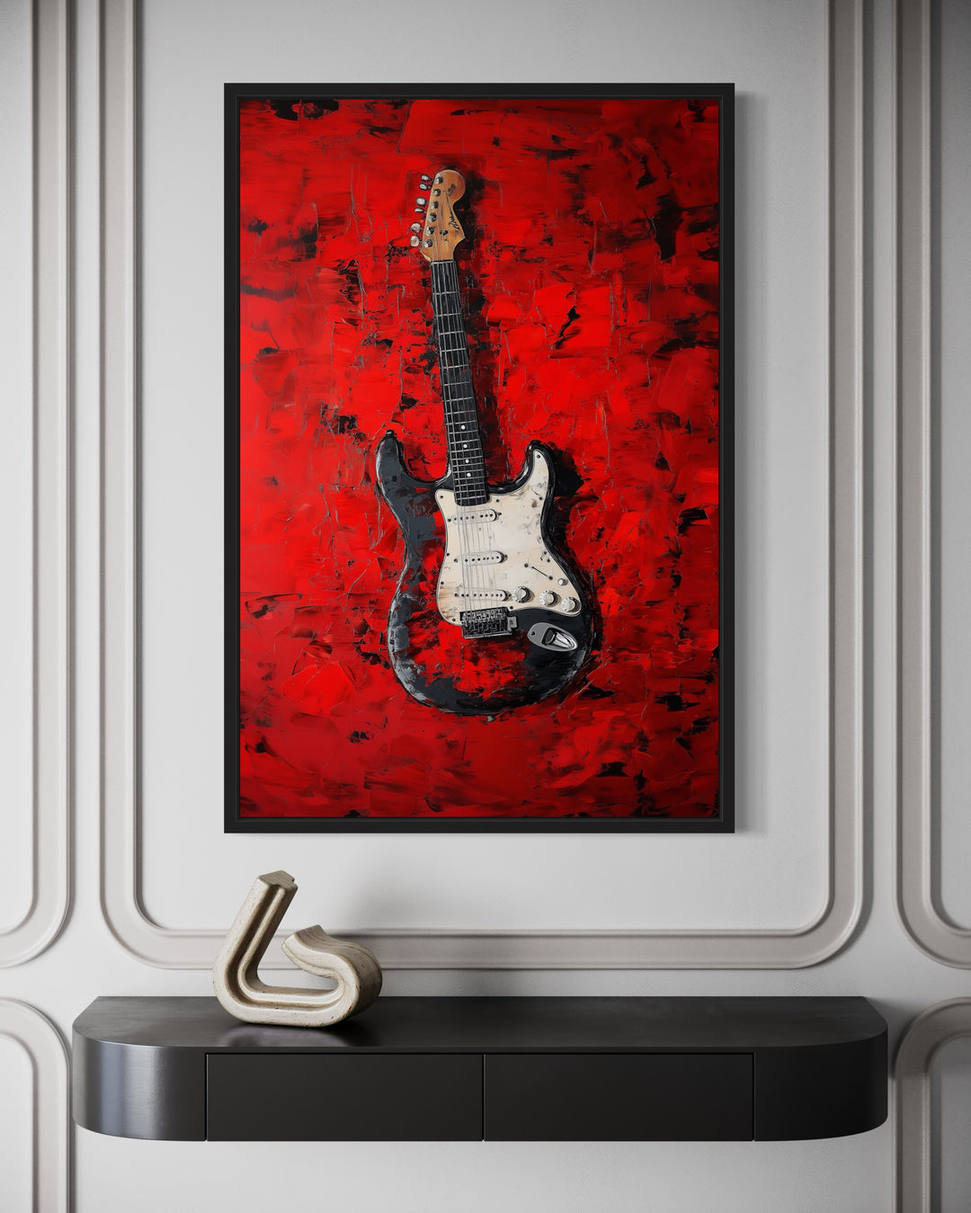 Red Electric Guitar Framed Canvas Wall Art