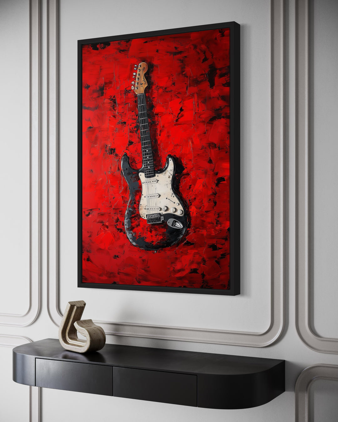 Red Electric Guitar Framed Canvas Wall Art