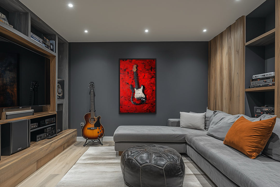 Red Electric Guitar Framed Canvas Wall Art