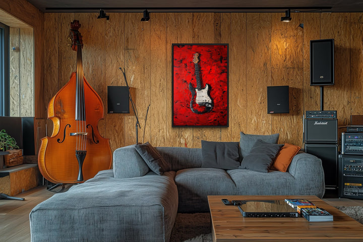 Red Electric Guitar Framed Canvas Wall Art