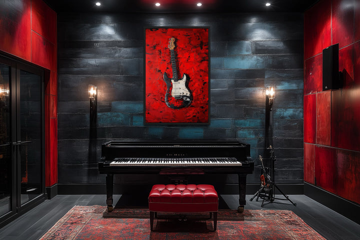 Red Electric Guitar Framed Canvas Wall Art