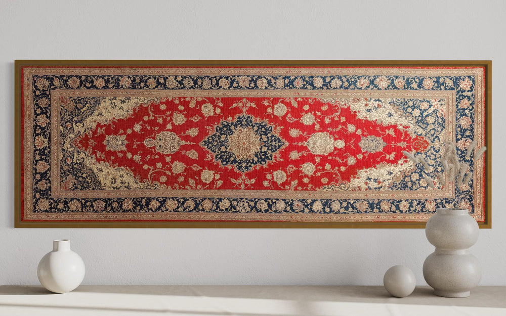 Red Gold Persian Rug Long Horizontal Canvas Wall Art