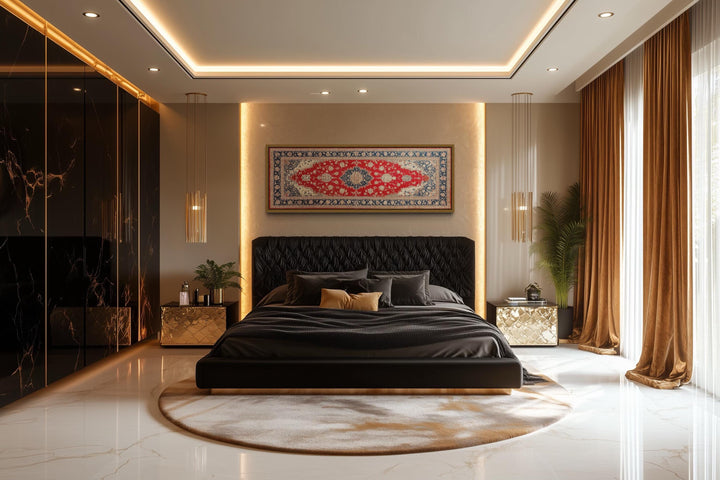 Red Gold Persian Rug Long Horizontal Canvas Wall Art