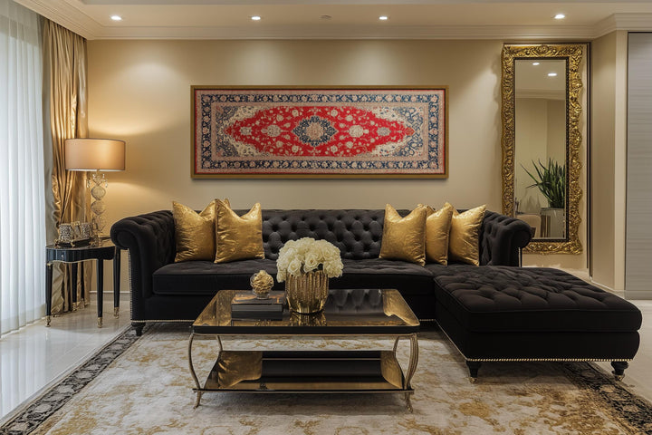 Red Gold Persian Rug Long Horizontal Canvas Wall Art