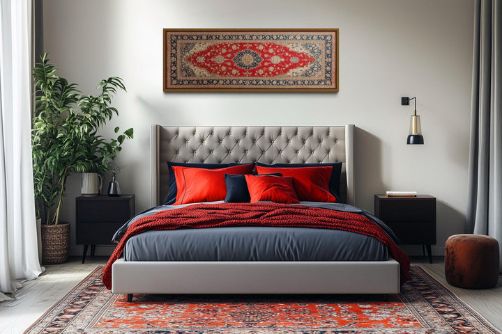 Red Gold Persian Rug Long Horizontal Canvas Wall Art