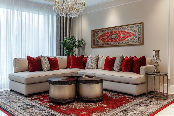 Red Gold Persian Rug Long Horizontal Canvas Wall Art