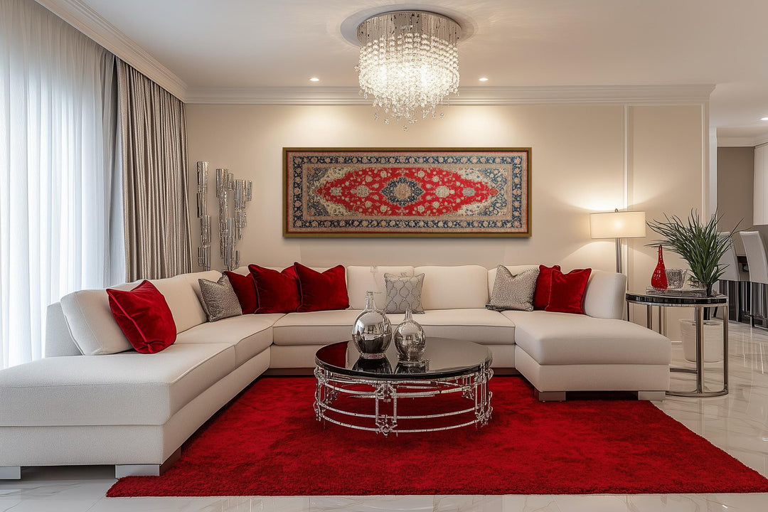 Red Gold Persian Rug Long Horizontal Canvas Wall Art