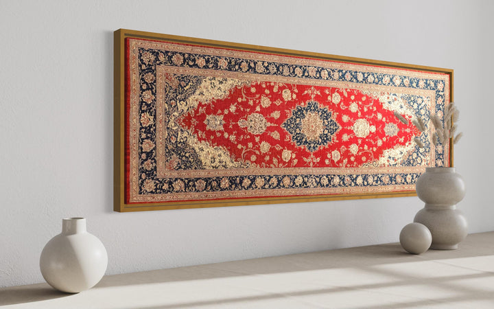 Red Gold Persian Rug Long Horizontal Canvas Wall Art