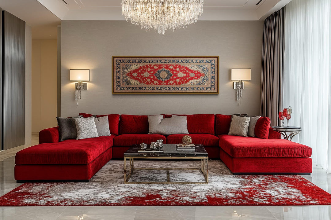 Red Gold Persian Rug Long Horizontal Canvas Wall Art