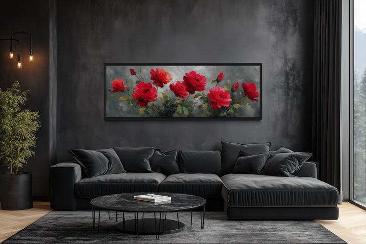 Red Grey Horizontal Roses Framed Canvas Wall Art