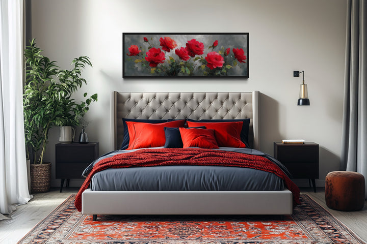 Red Grey Horizontal Roses Framed Canvas Wall Art