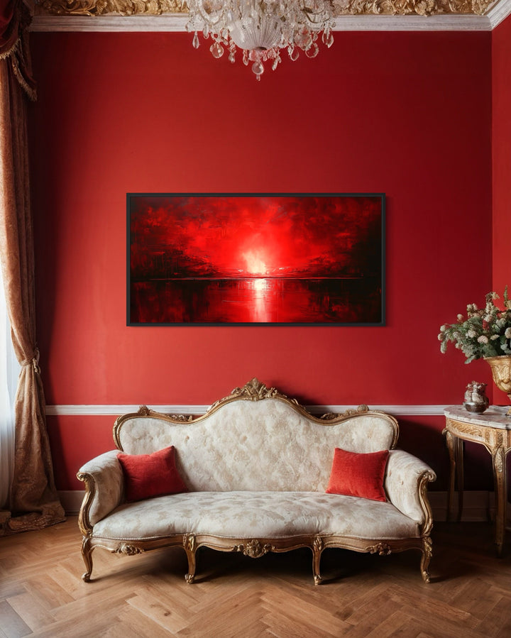 Red Ocean Sunset Framed Canvas Wall Art