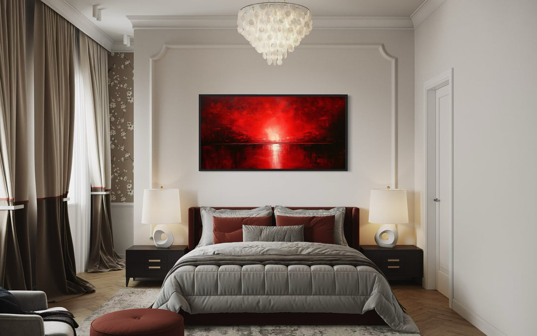 Red Ocean Sunset Framed Canvas Wall Art