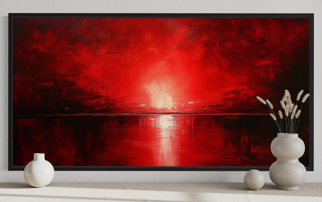 Red Ocean Sunset Framed Canvas Wall Art