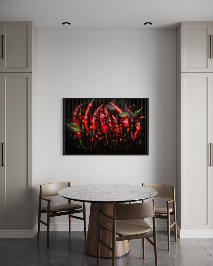 Red Spicy Chili Pepper On Grill Kitchen Wall Art