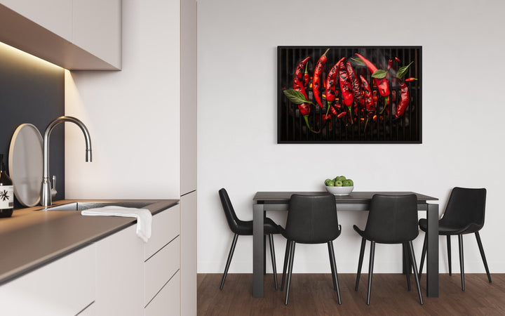 Red Spicy Chili Pepper On Grill Kitchen Wall Art