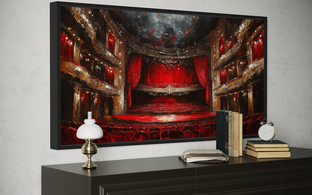 Red Theater Stage And Seats Home Movie Theater Framed Canvas Wall Art