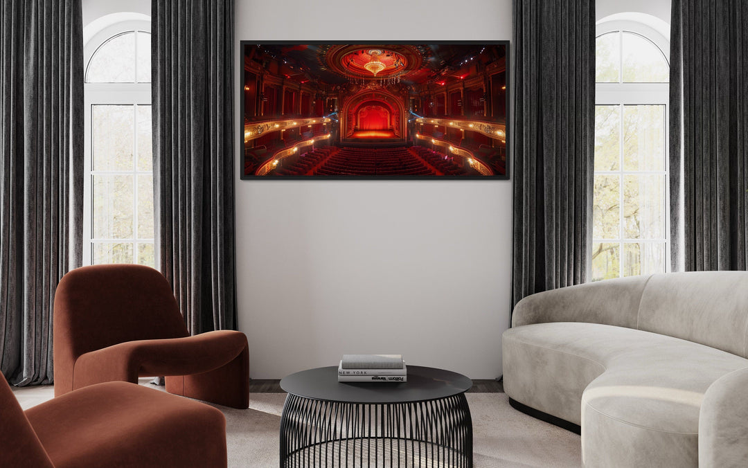 Red Theater Stage And Seats Home Movie Theater Framed Canvas Wall Art