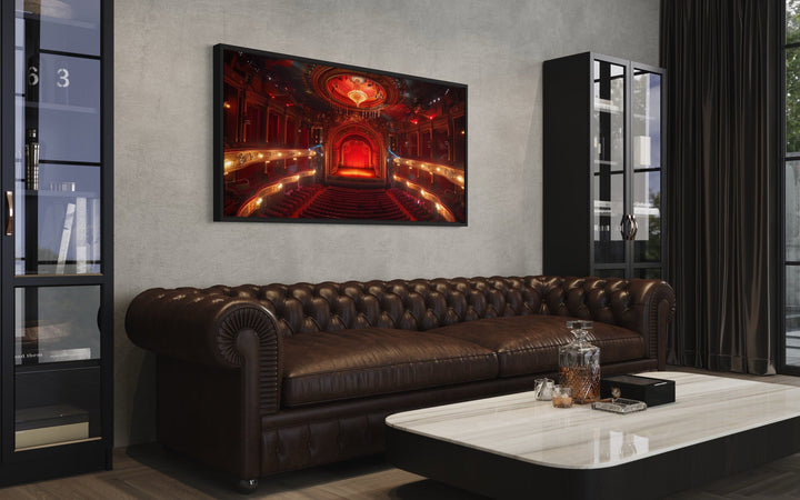 Red Theater Stage And Seats Home Movie Theater Framed Canvas Wall Art