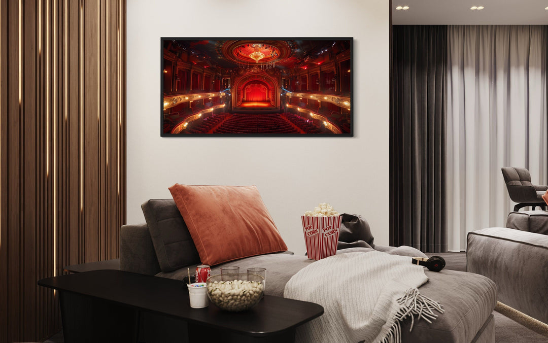 Red Theater Stage And Seats Home Movie Theater Framed Canvas Wall Art