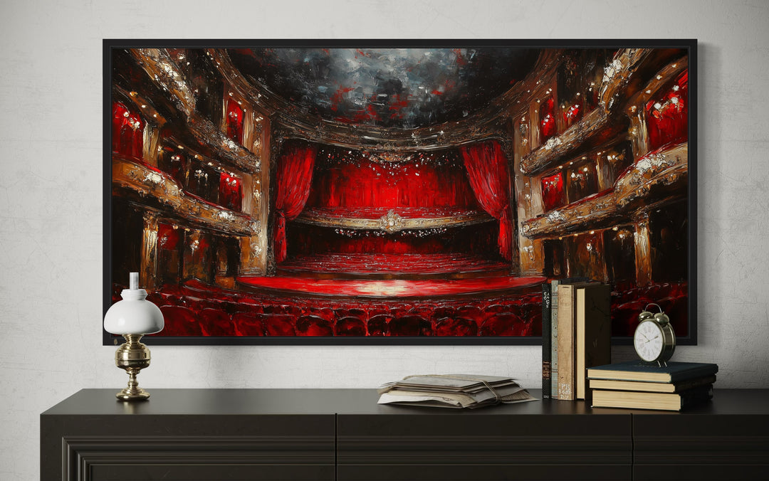 Red Theater Stage And Seats Home Movie Theater Framed Canvas Wall Art