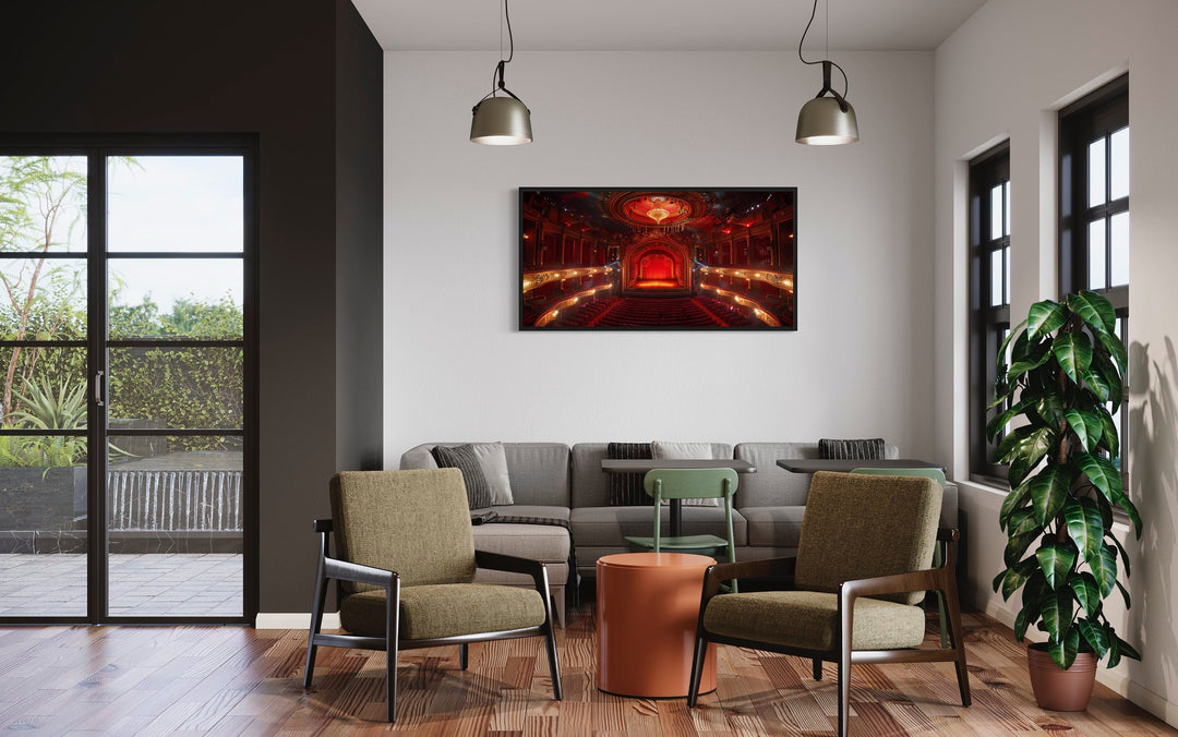 Red Theater Stage And Seats Home Movie Theater Framed Canvas Wall Art