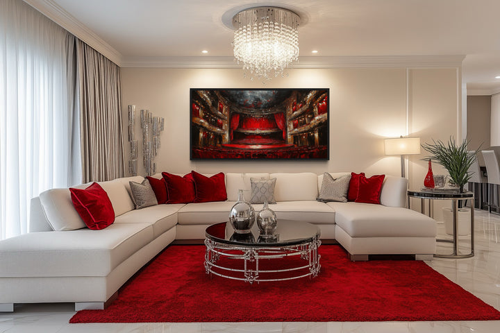 Red Theater Stage And Seats Home Movie Theater Framed Canvas Wall Art