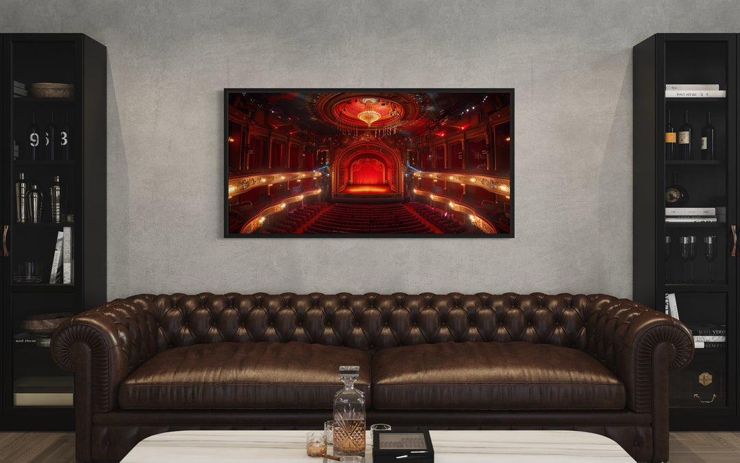 Red Theater Stage And Seats Home Movie Theater Framed Canvas Wall Art