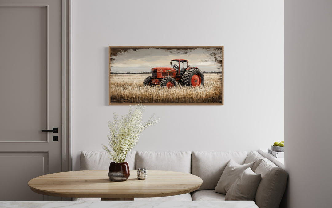 Red Tractor In The Wheat Field Rustic Farmhouse Wall Decor