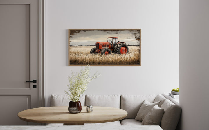 Red Tractor In The Wheat Field Rustic Farmhouse Wall Decor