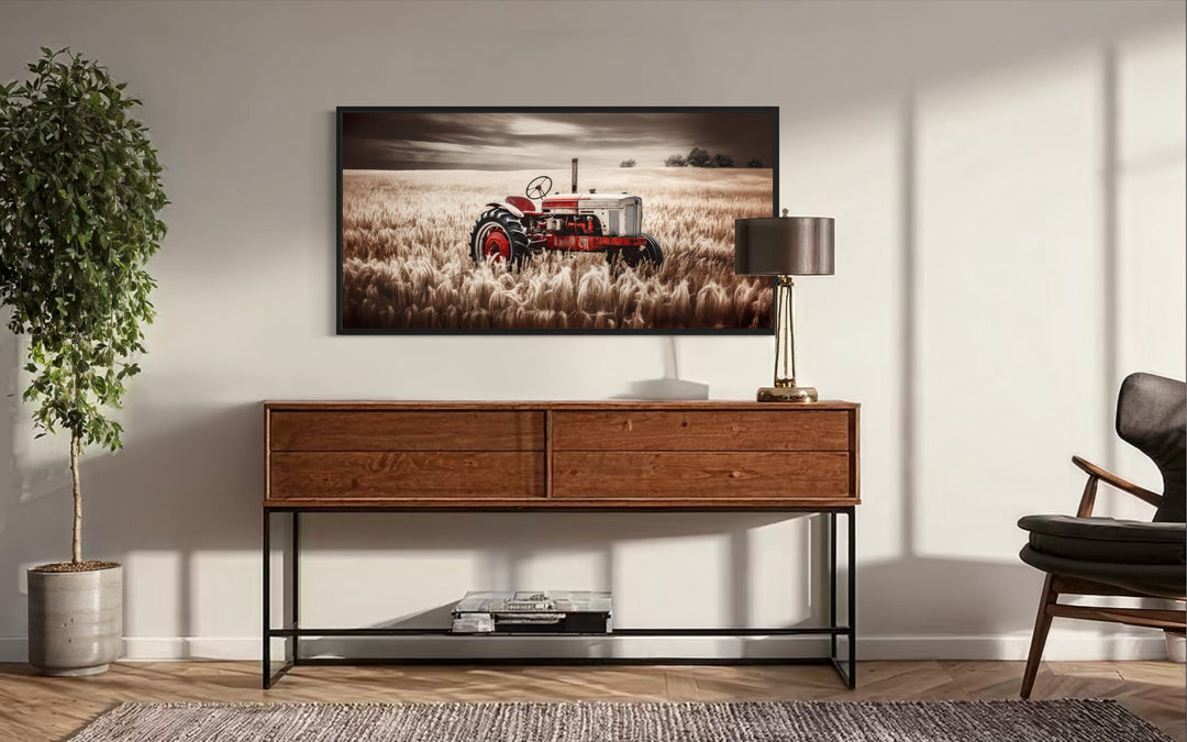 Red Tractor In The Wheat Field Rustic Farmhouse Wall Decor