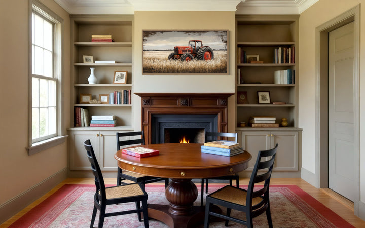 Red Tractor In The Wheat Field Rustic Farmhouse Wall Decor