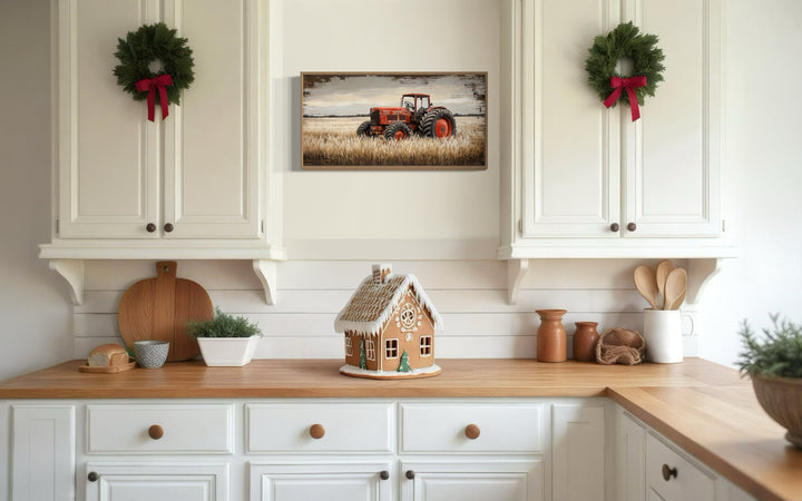 Red Tractor In The Wheat Field Rustic Farmhouse Wall Decor