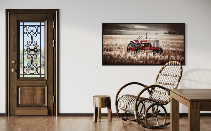 Red Tractor In The Wheat Field Rustic Farmhouse Wall Decor