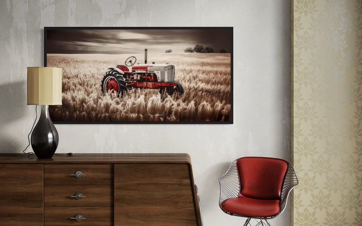 Red Tractor In The Wheat Field Rustic Farmhouse Wall Decor