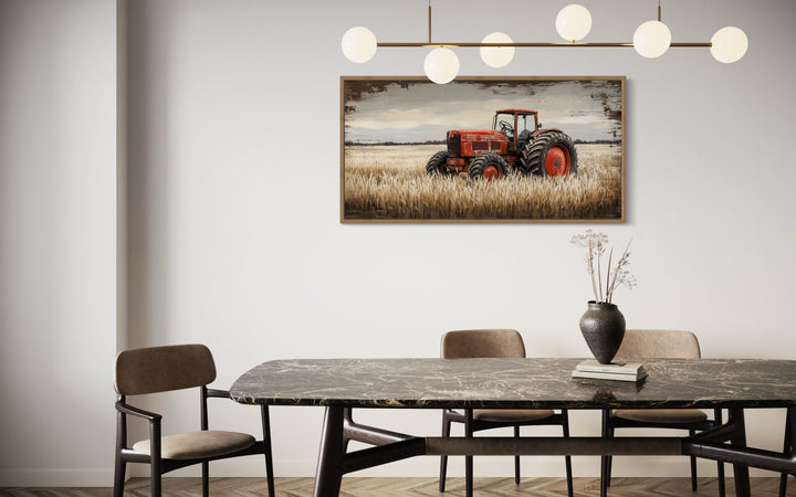 Red Tractor In The Wheat Field Rustic Farmhouse Wall Decor