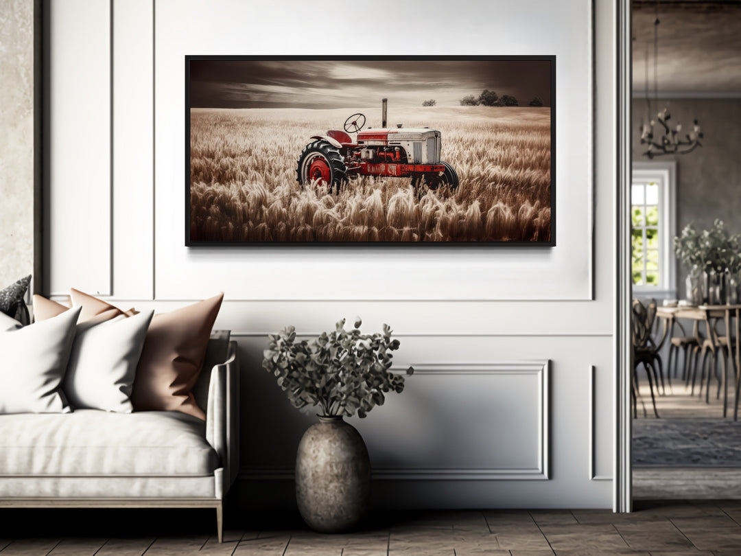 Red Tractor In The Wheat Field Rustic Farmhouse Wall Decor