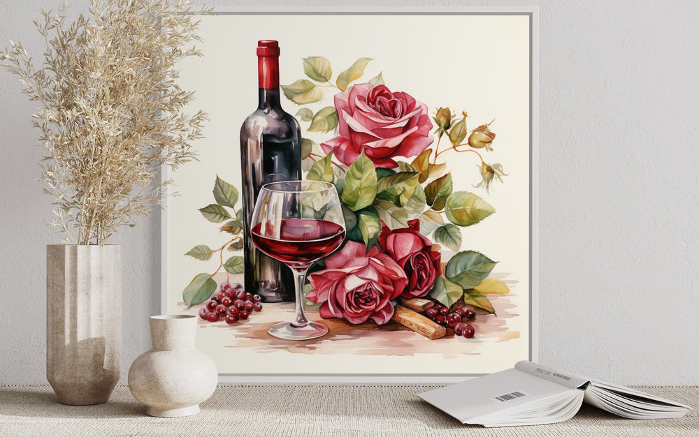 Red Wine Bottle And Glass Dining Room Wall Decor