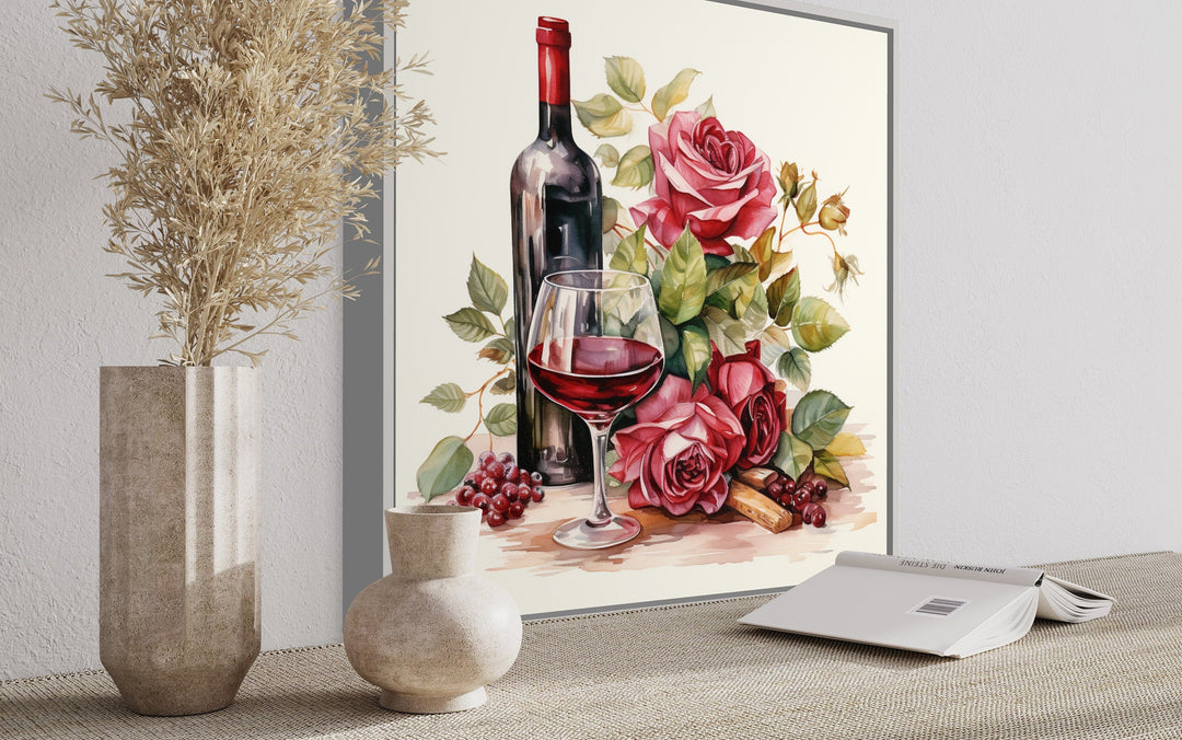 Red Wine Bottle And Glass Dining Room Wall Decor