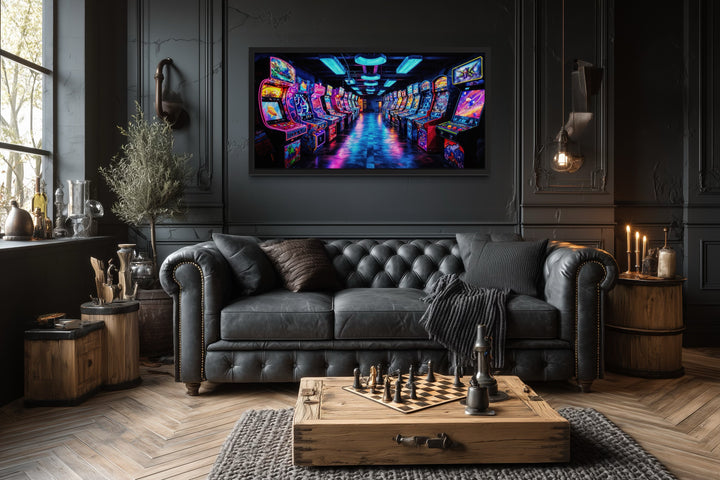 Retro Arcade Painting Game Room Framed Canvas Wall Art