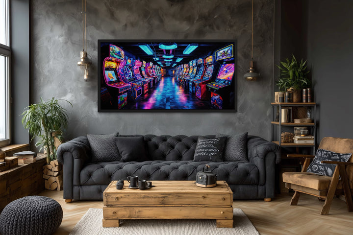 Retro Arcade Wall Art - Framed Canvas Print for Gaming Room Decor