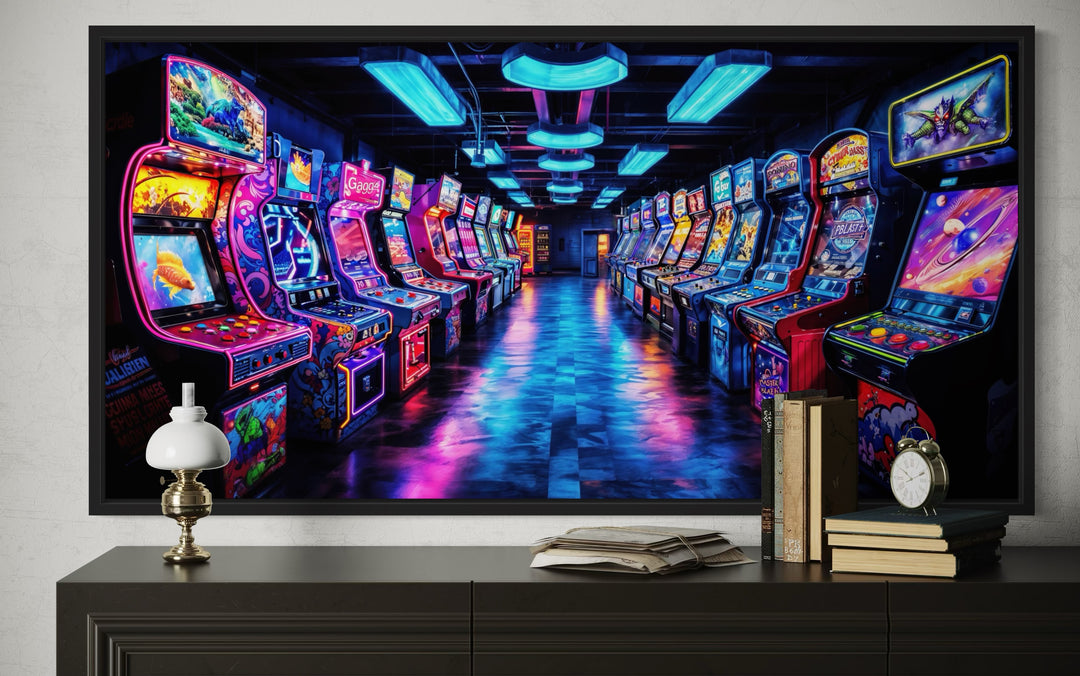 Retro Arcade Wall Art - Framed Canvas Print for Gaming Room Decor